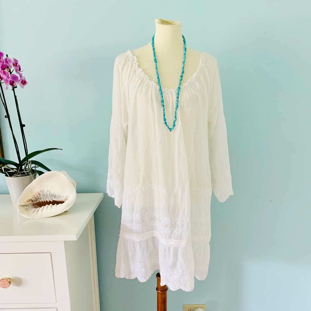 Calypso St Barth White Sheer Embroidered Cover Up